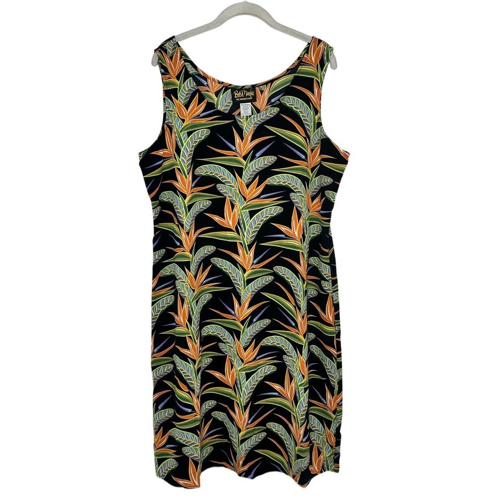 Bob Mackie Women’s Black Palm Print Sleeveless Tank Dress Size Large